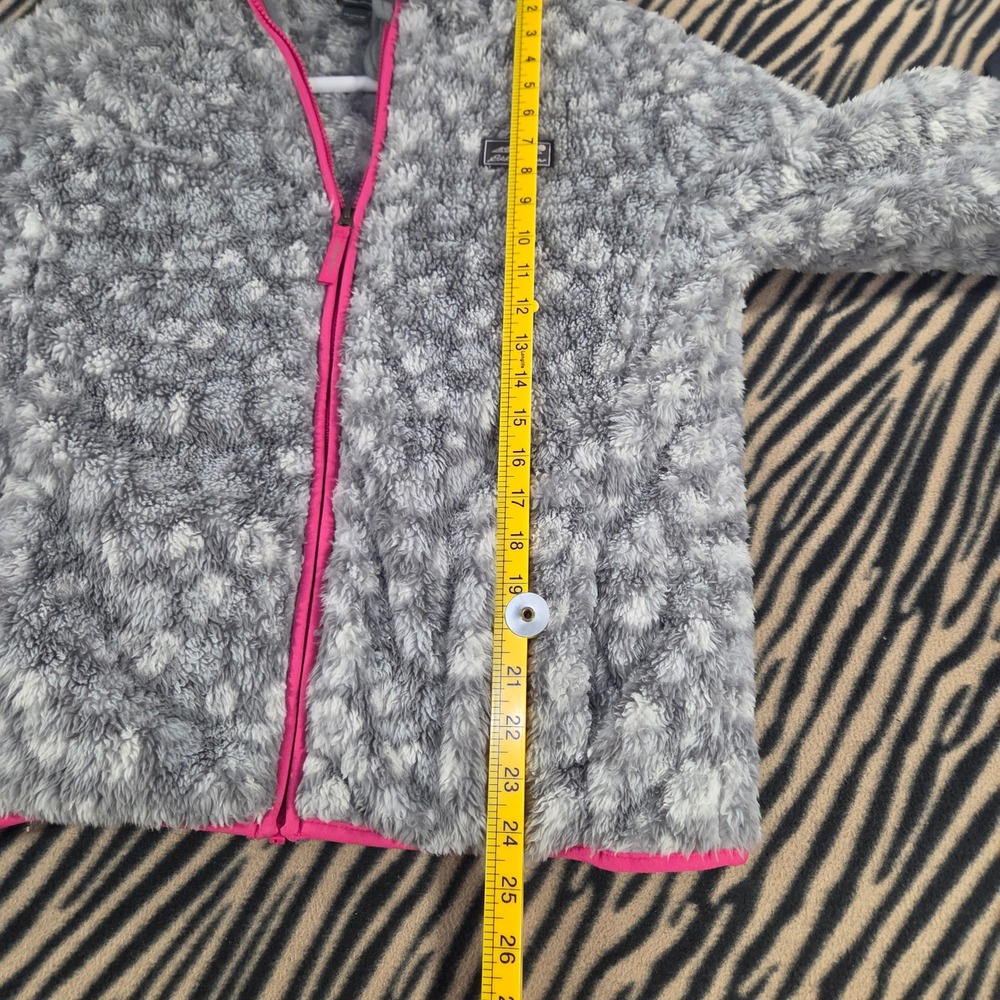 Eddie Bauer Sherpa Fleece Hoodie Gray Leopard Pink Trim Kids Large Womens XS S - Picture 7 of 8